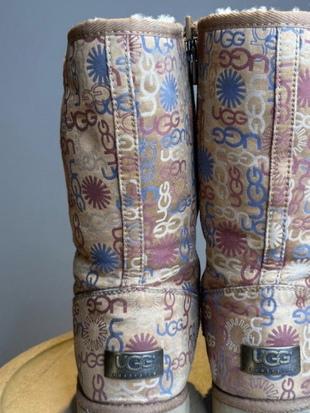 UGG Beige Multicolor Logo-Pattern Boots